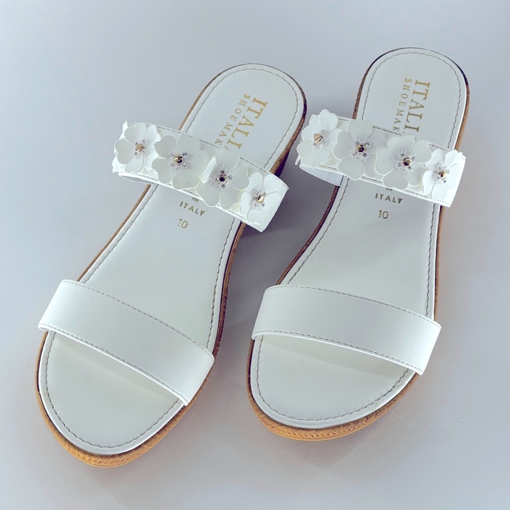 Italian Shoemakers White Floral Leather Slide Sandals